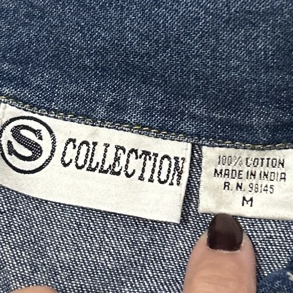 Vintage 90's Artsy Bohohemian Whimsy Celestial Beaded Aztec Denim Jacket Medium - Picture 8 of 11